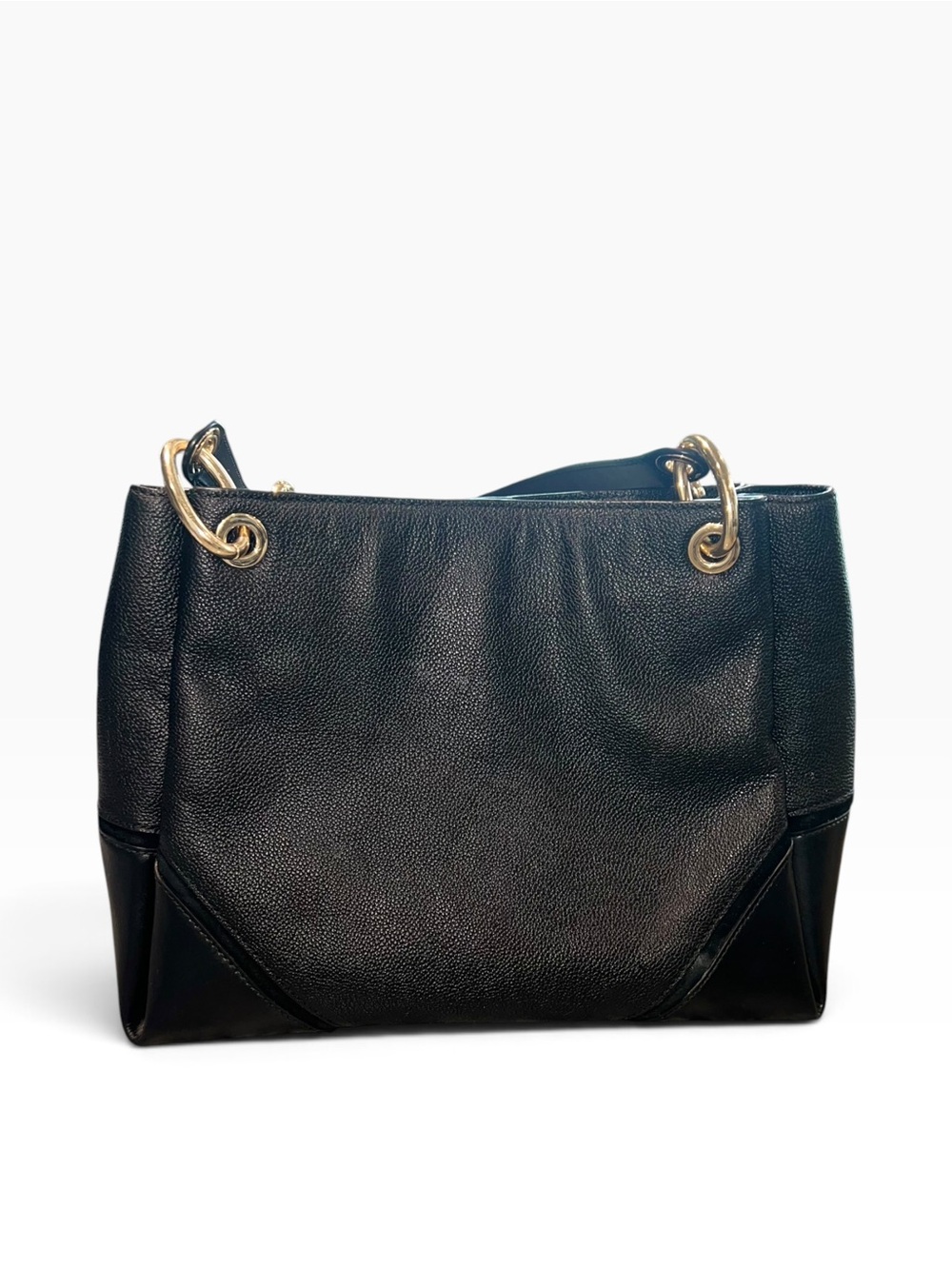 Michael Kors Black Leather Tote Shoulder Bag Gold Hardware MK Charm - Picture 6 of 14